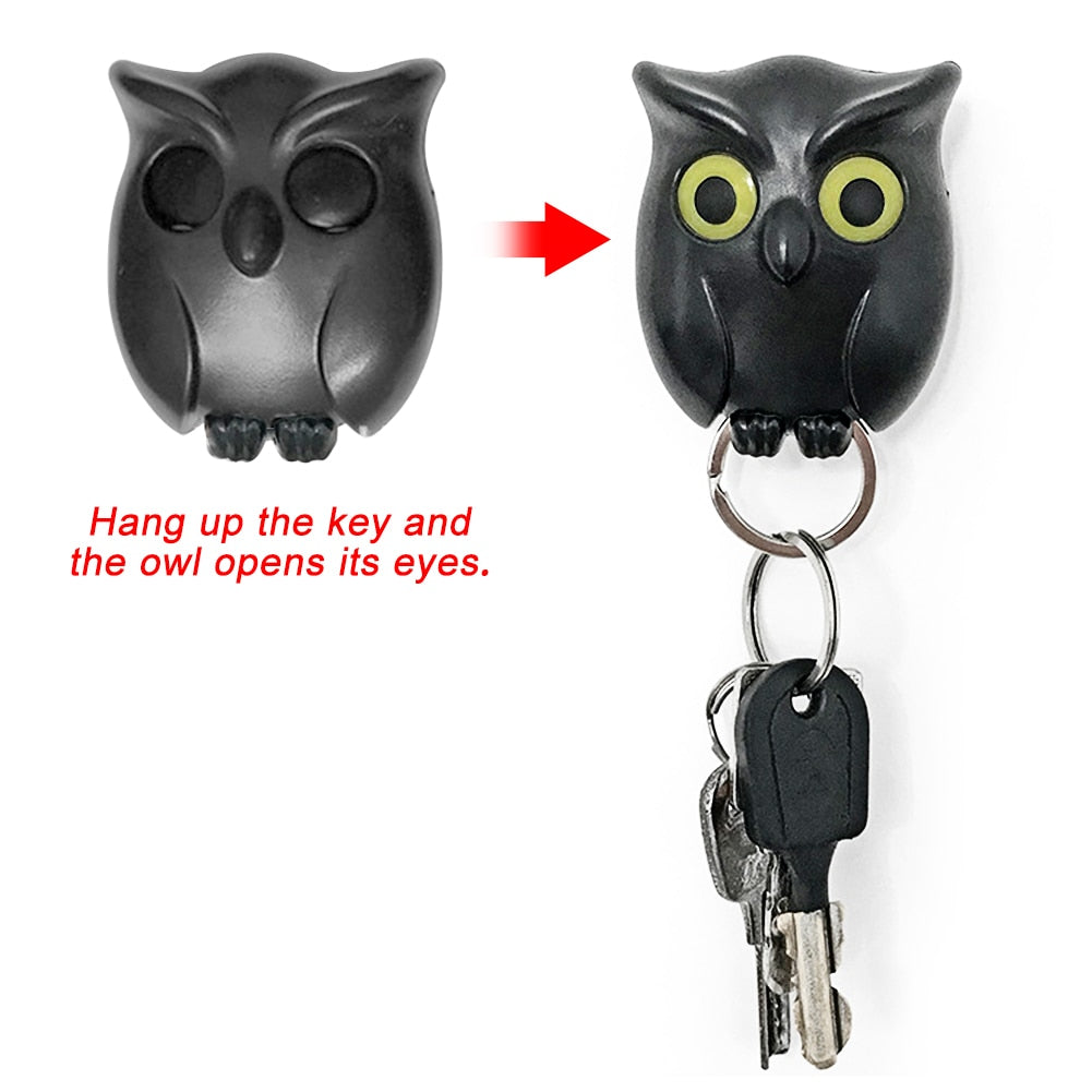 1 PCS Black Night Owl Magnetic Wall Key Holder Magnets Keep Keychains Key Hanger Hook hanging key it will open eyes